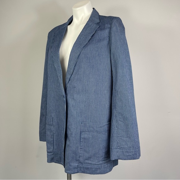 MARC BY MARC JACOBS Cotton Oversized Pinstriped Indigo Multi Blazer Jacket NWT L - Picture 2 of 16